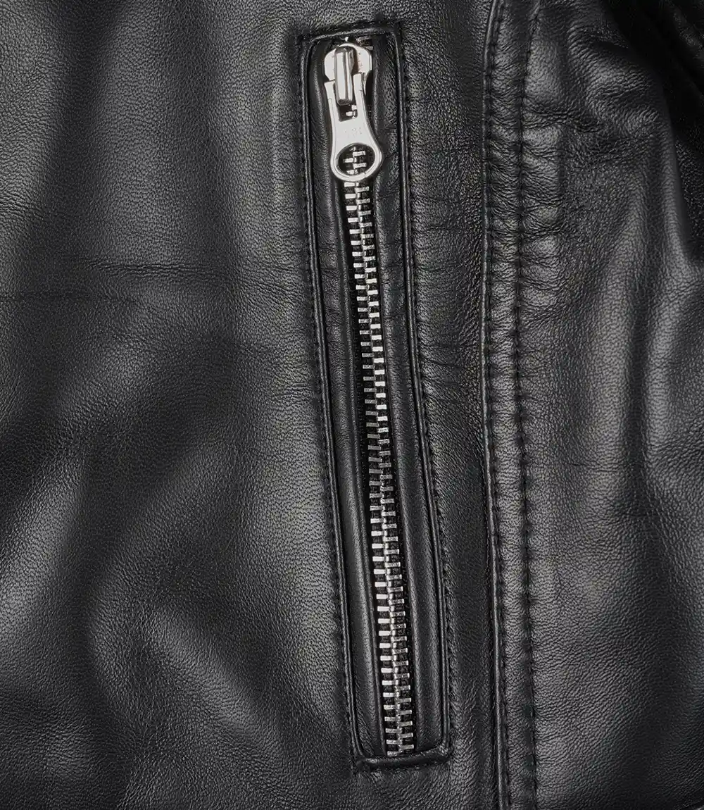 Edna Black Cropped Leather Jacket Womens - Image 5