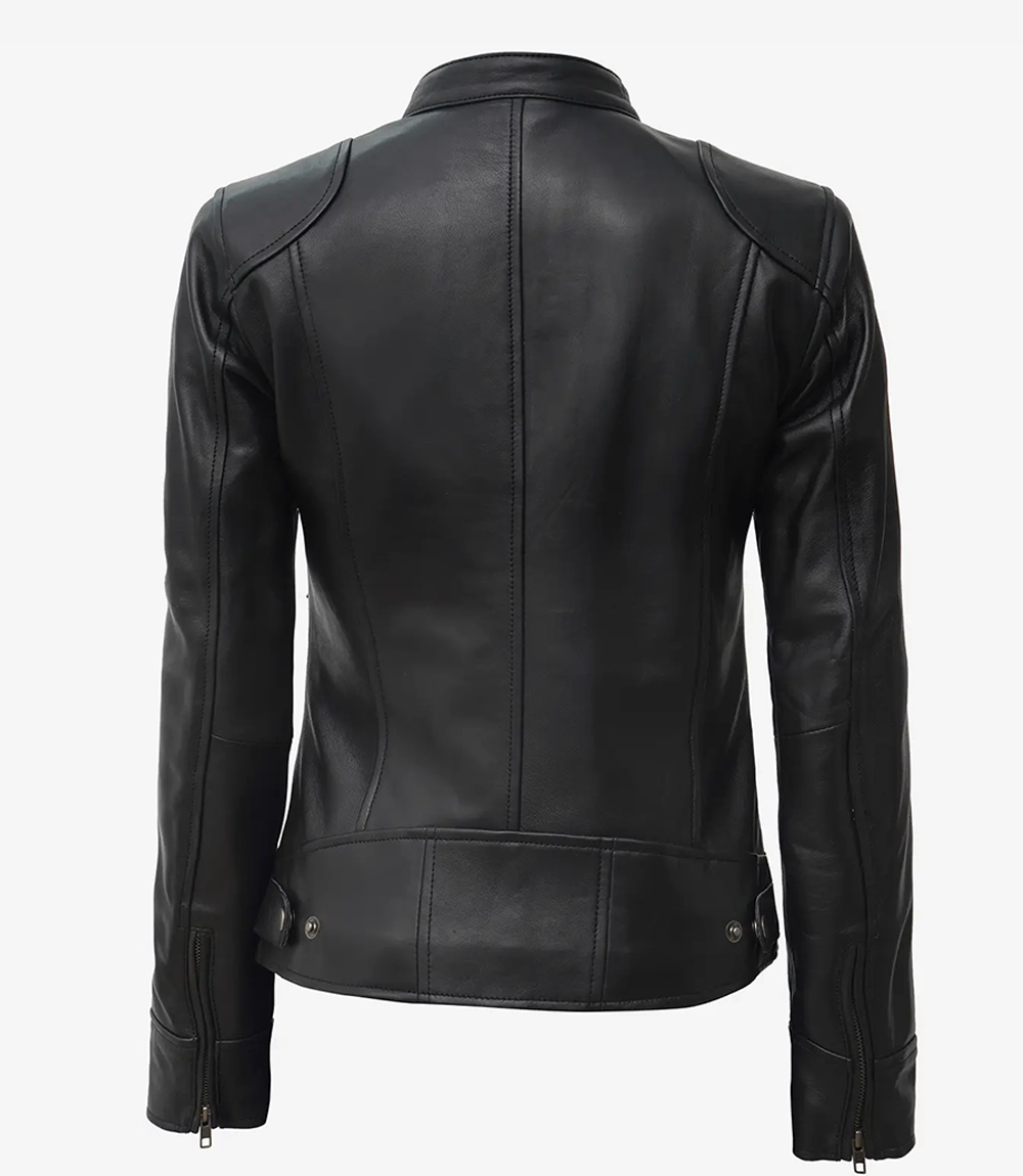 Women's Black Lambskin Leather Biker Jacket - Image 5