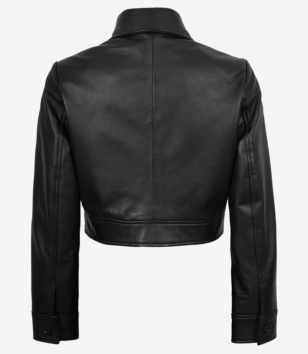 Freddie Women’s Black Harrington Cropped Leather Jacket - Image 4