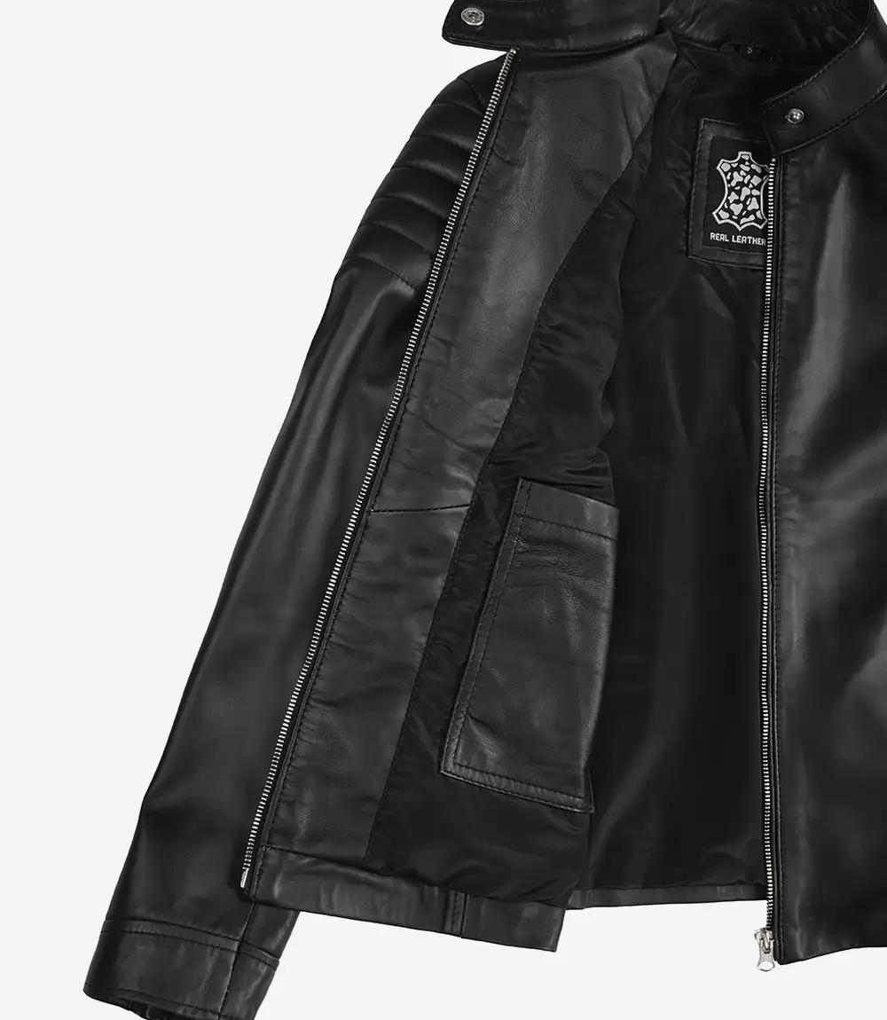 Women Cafe Racer Black Leather Jacket - Image 5