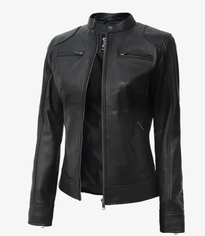Women's Black Lambskin Leather Biker Jacket