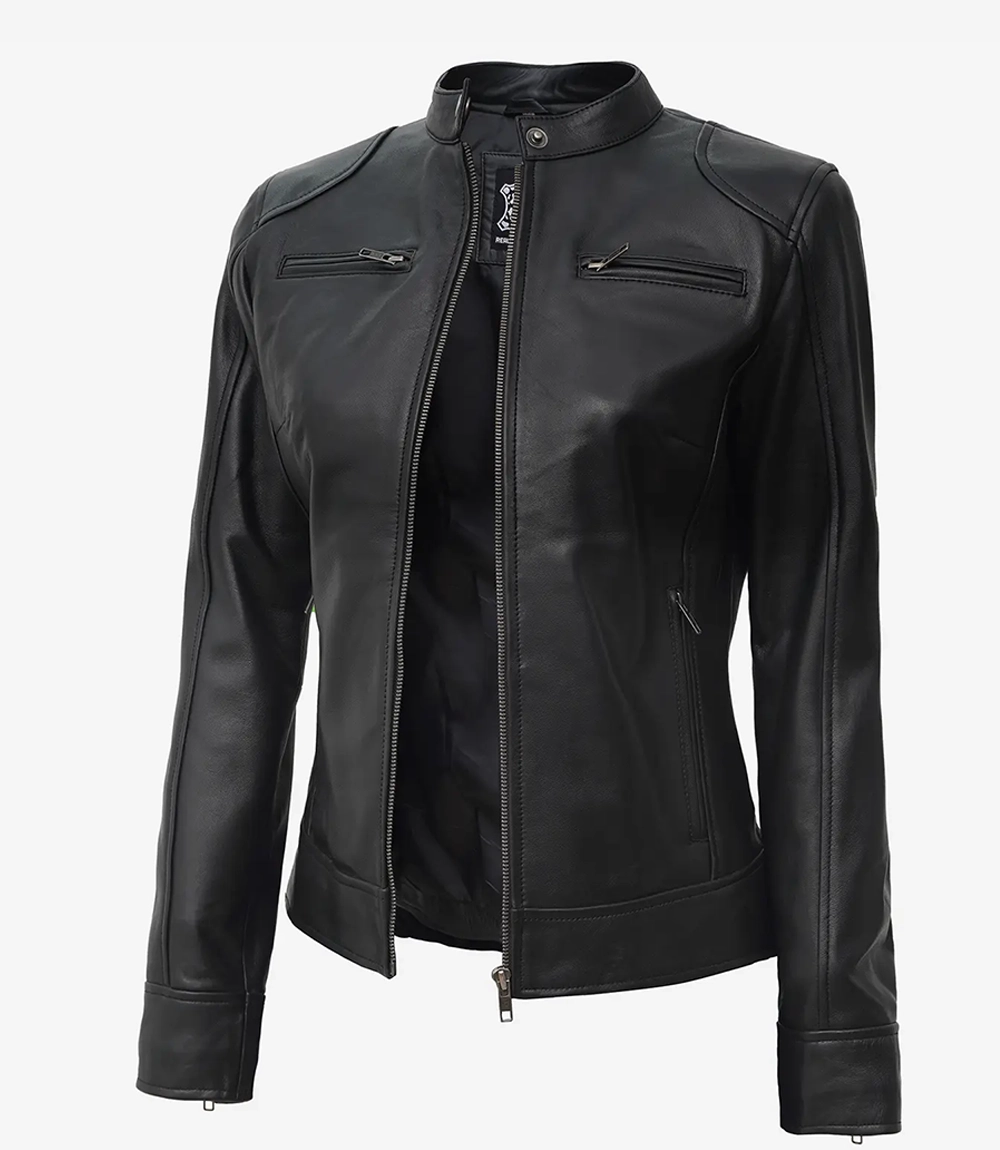 Women's Black Lambskin Leather Biker Jacket