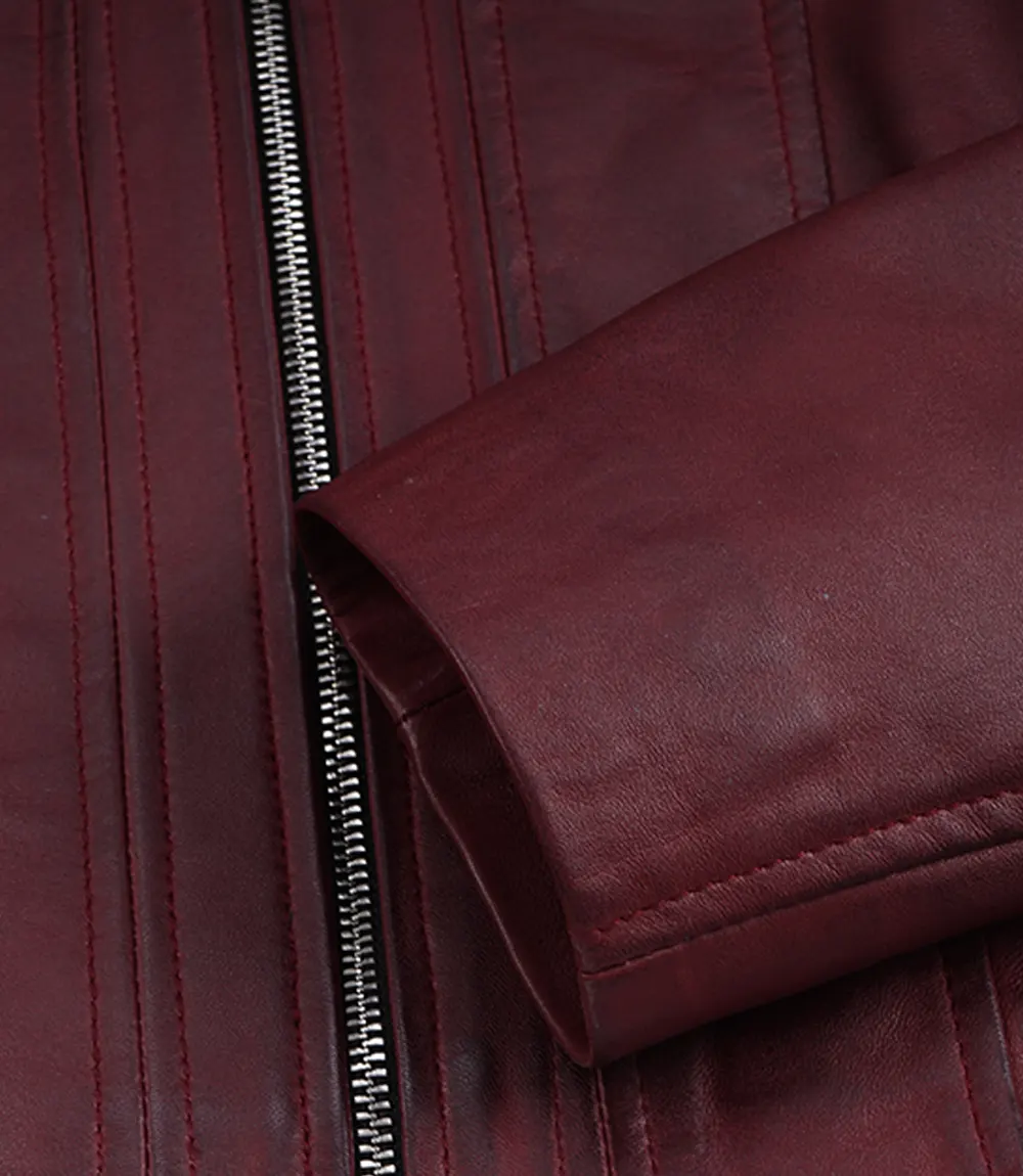Women's Burgundy Wax Cropped Harrington Leather Jacket - Image 7