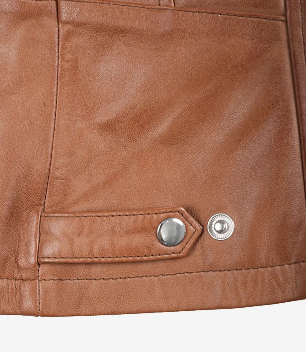 Women's Tan Wax Lambskin Leather Jacket - Image 7