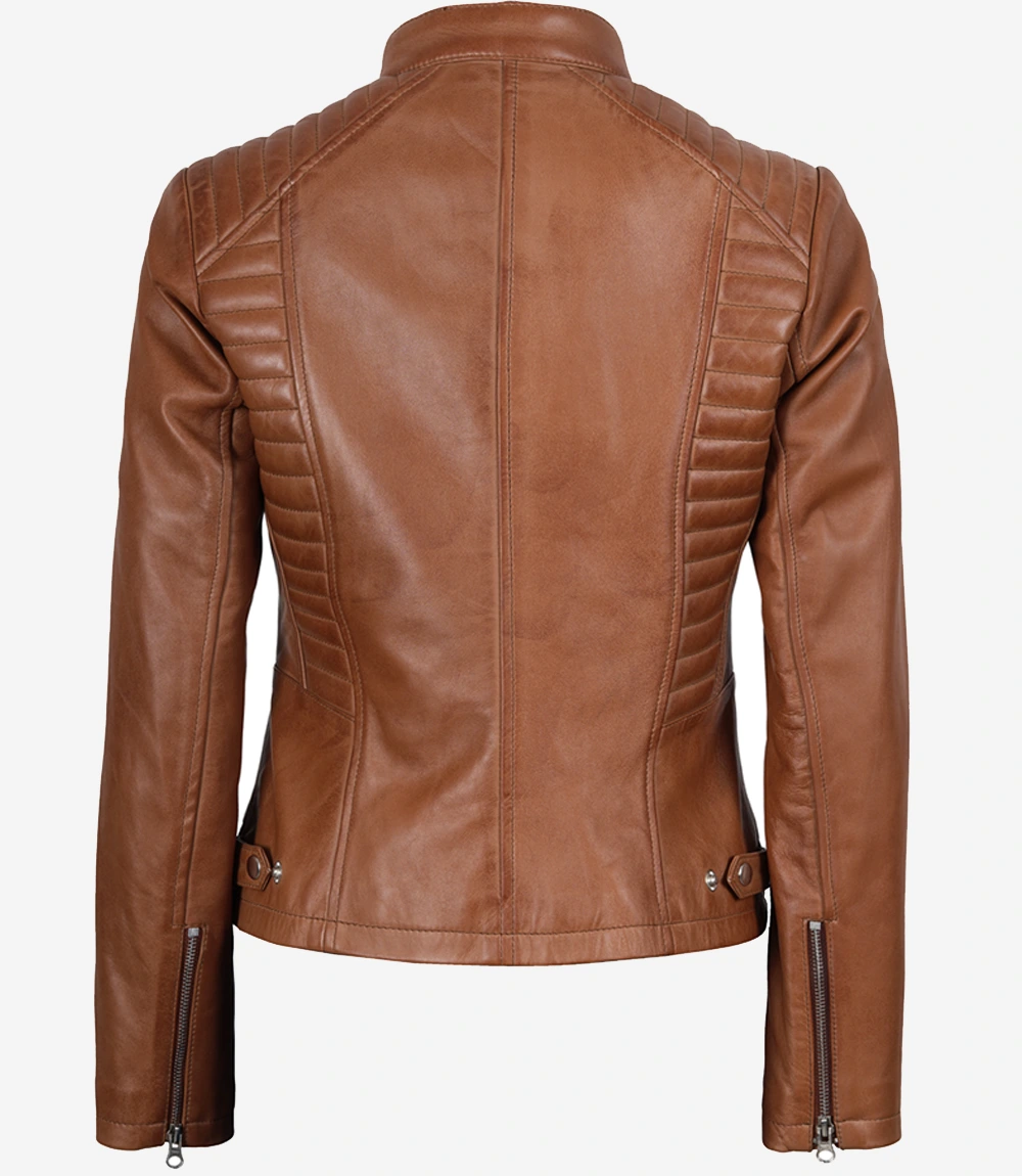Women's Tan Wax Lambskin Leather Jacket - Image 3