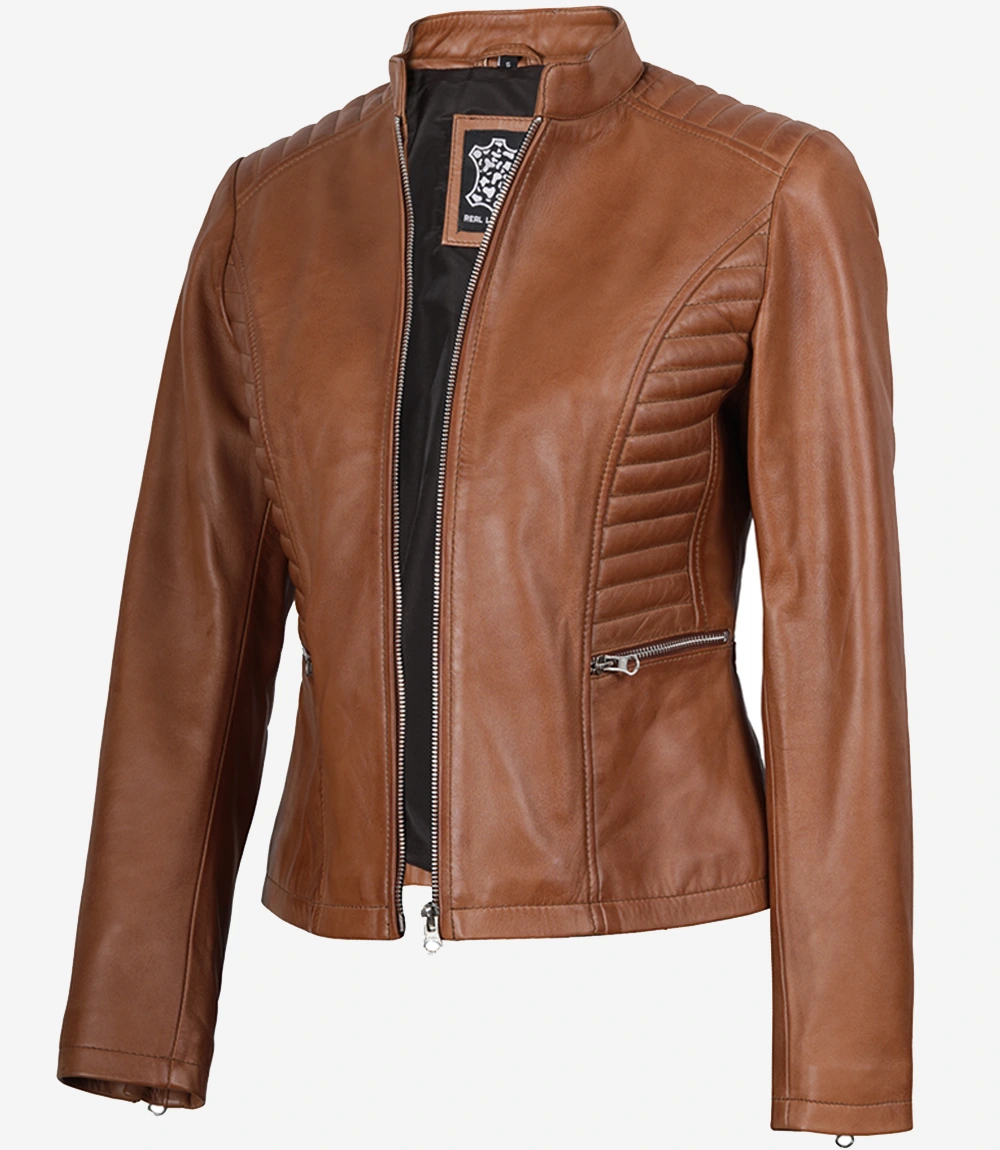 Women's Tan Wax Lambskin Leather Jacket