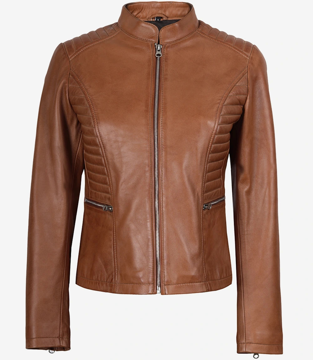 Women's Tan Wax Lambskin Leather Jacket - Image 4