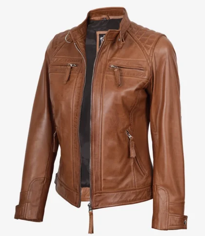 Women's Cafe Racer Tan Real Leather Jacket