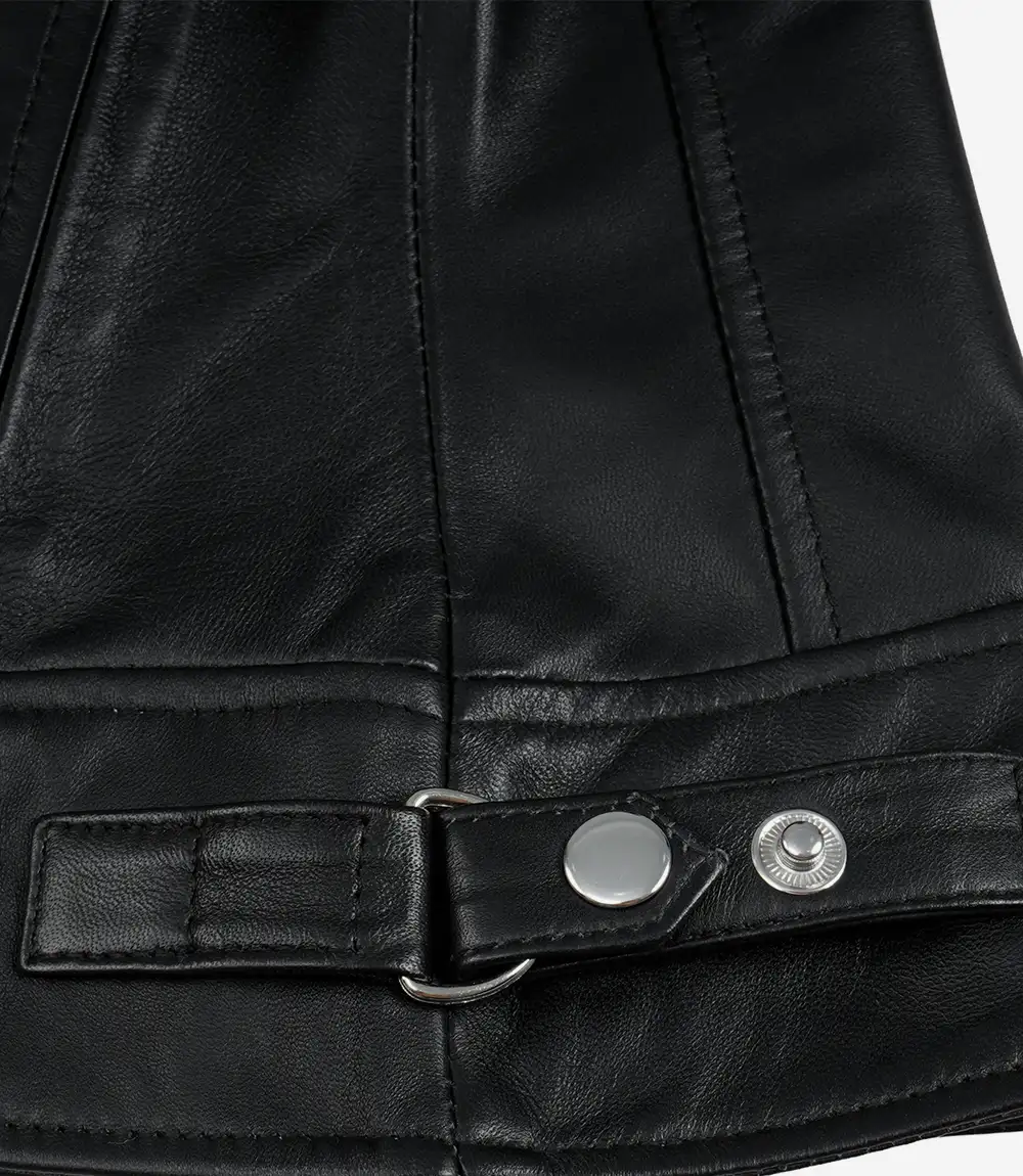 Women's Black Cafe Racer Leather Jacket - Image 5